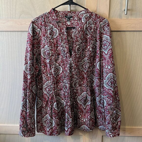 Talbots Pull Over Pintuck Paisley Print with Sequins Blouse XL - Picture 4 of 11